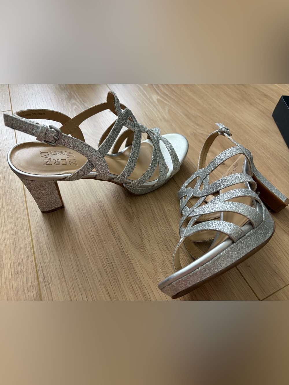 Naturalizer Silver Glitter Strappy Heels - Picture 3 of 6